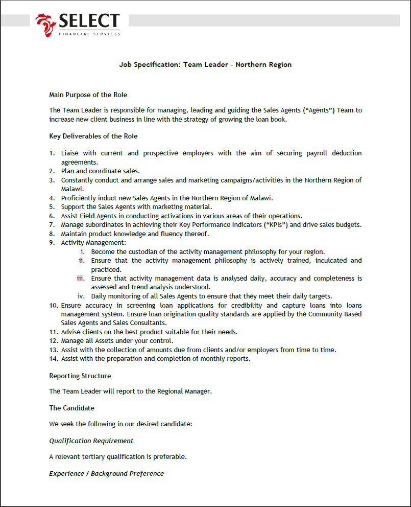 Malawi-Job-Specification